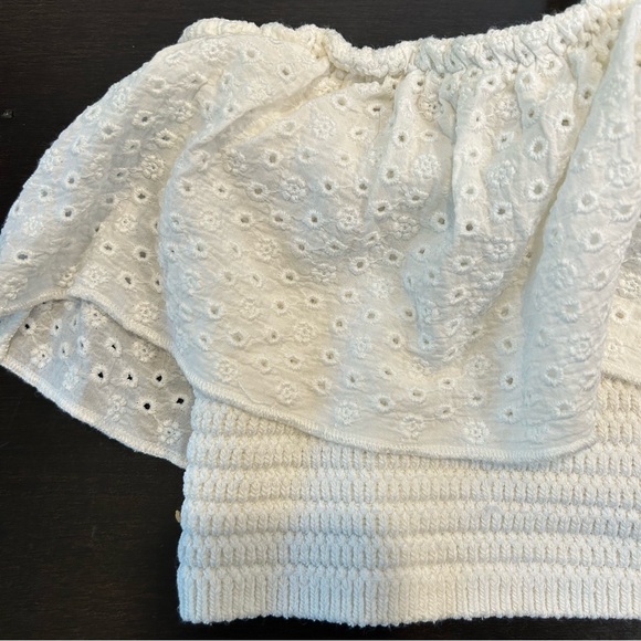 Zara Embroidered Eyelet Knit Cropped Halter Top White - Picture 3 of 8